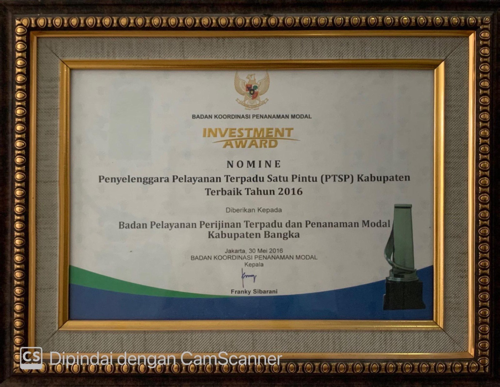 PTSP Kabupaten Terbaik Tahun 2016